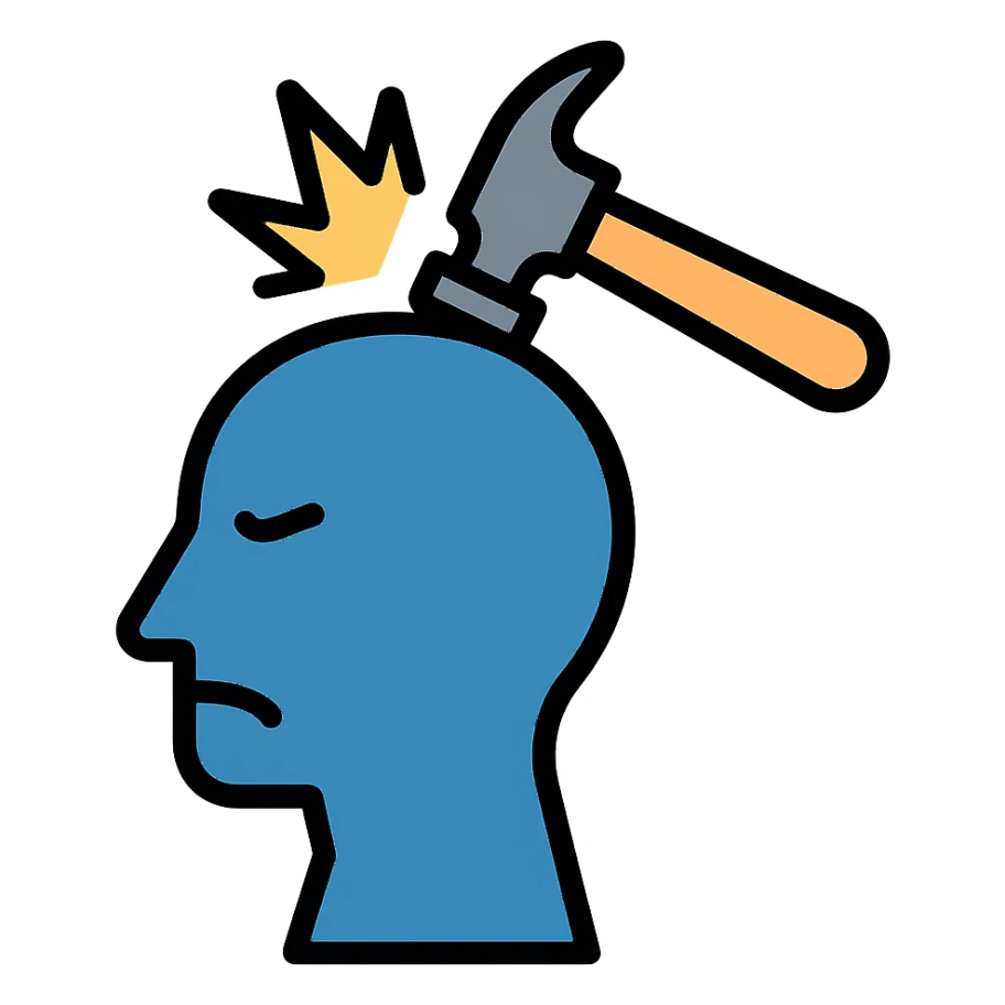 head being hit by a hammer colored icon sticker