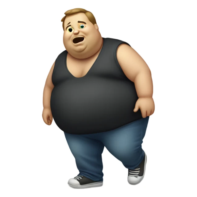Morbidly obese man rolling along sticker