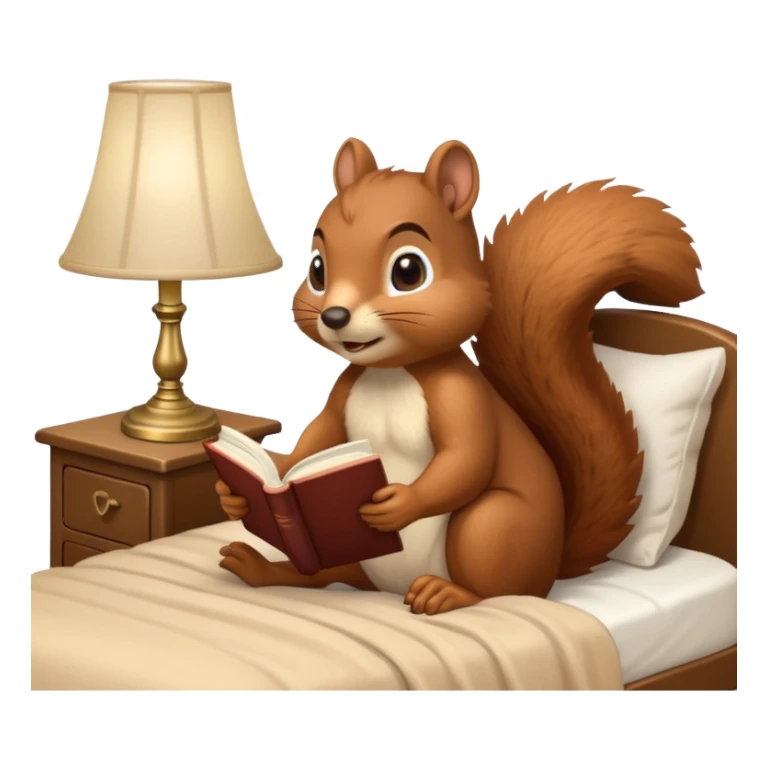 squirrel reading in bed with retro light lamp next to it sticker