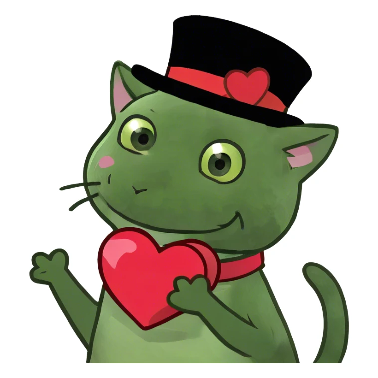 cat holding a heart smiling sticker