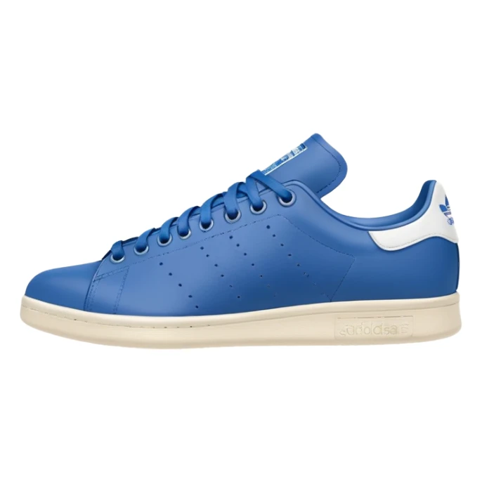 blue adidas Stan Smith with white sole sticker