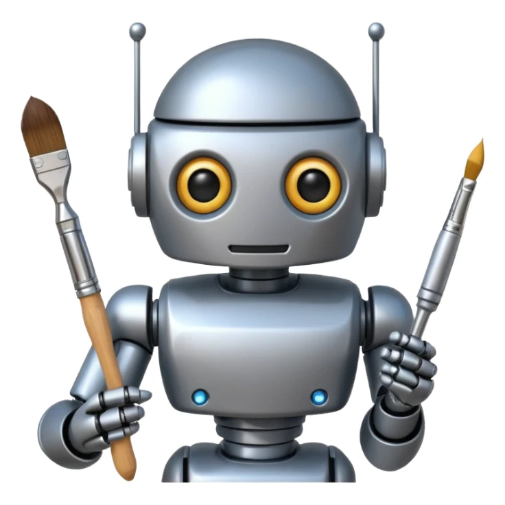 robot holding a paintbrush sticker