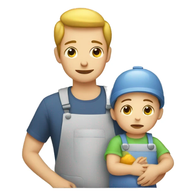 tired man with baby doing chores sticker