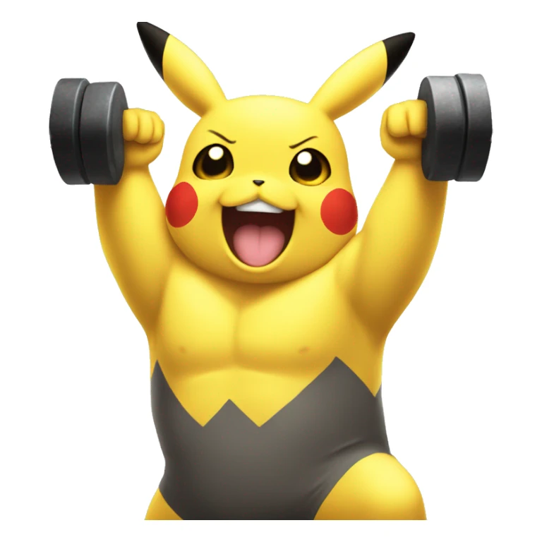 Pikachu cheering a white bodybuilder in training  sticker