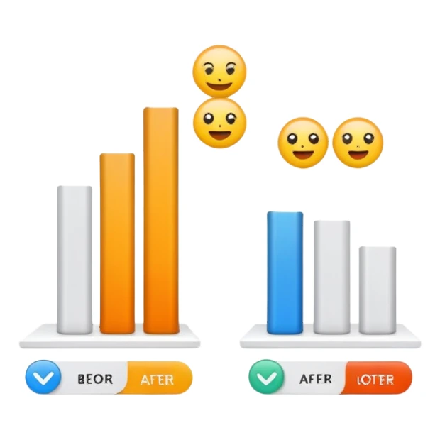 Modern presentation slide with before and after comparison sticker