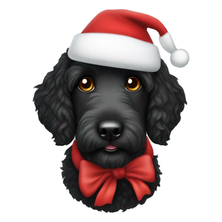 Black labradoodle wearing a Santa hat sticker