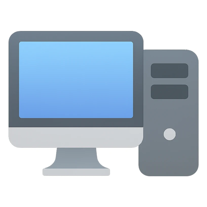 PC computer, flat color icon style, minimal and bold sticker