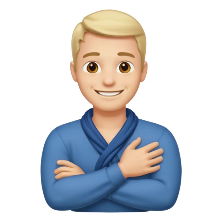 Man cross armed holding his neck grinning  sticker