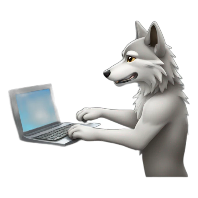 wolf at a computer sticker