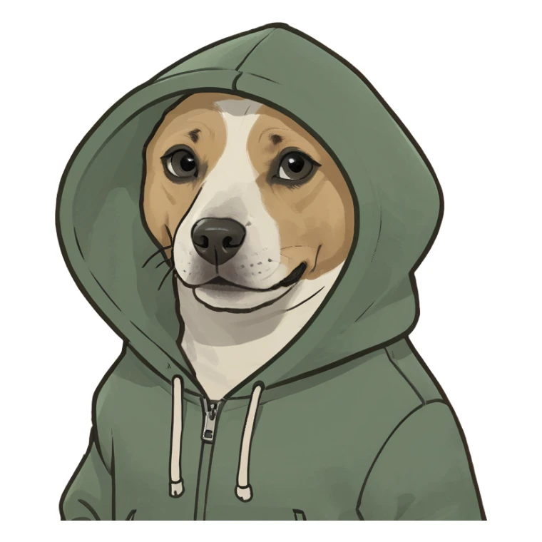Dog wearing hoodie sticker