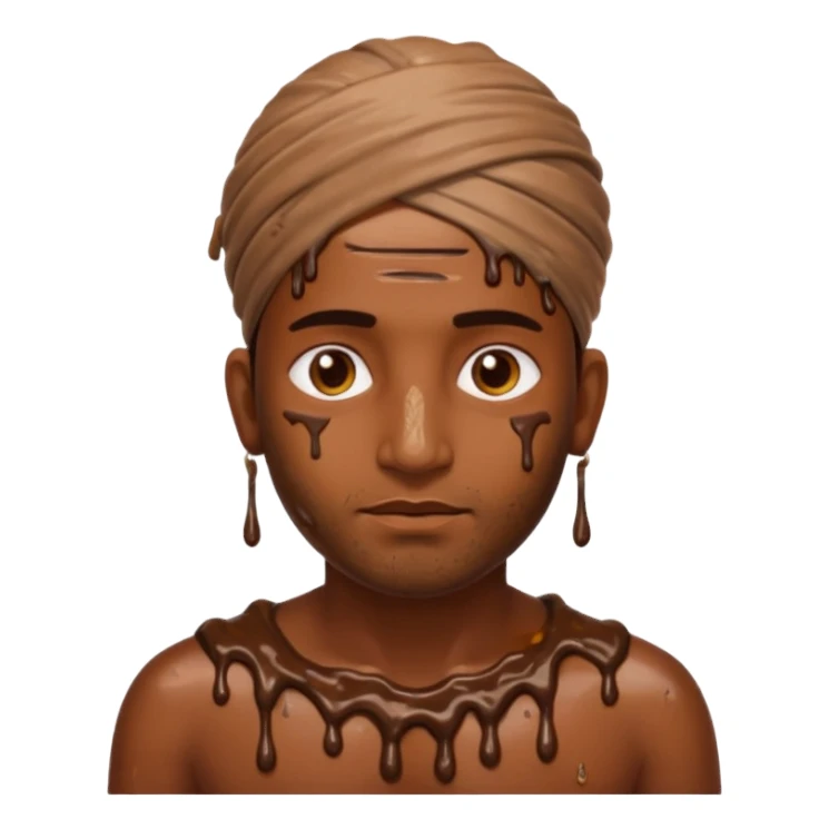 Indian man very dirty with brown slime sticker