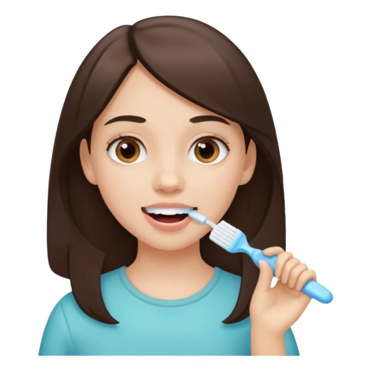 white brunette girl brushing teeth e sticker