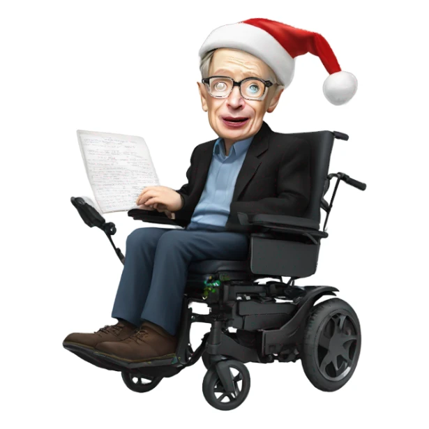 Stephen hawking with a Christmas hat sticker