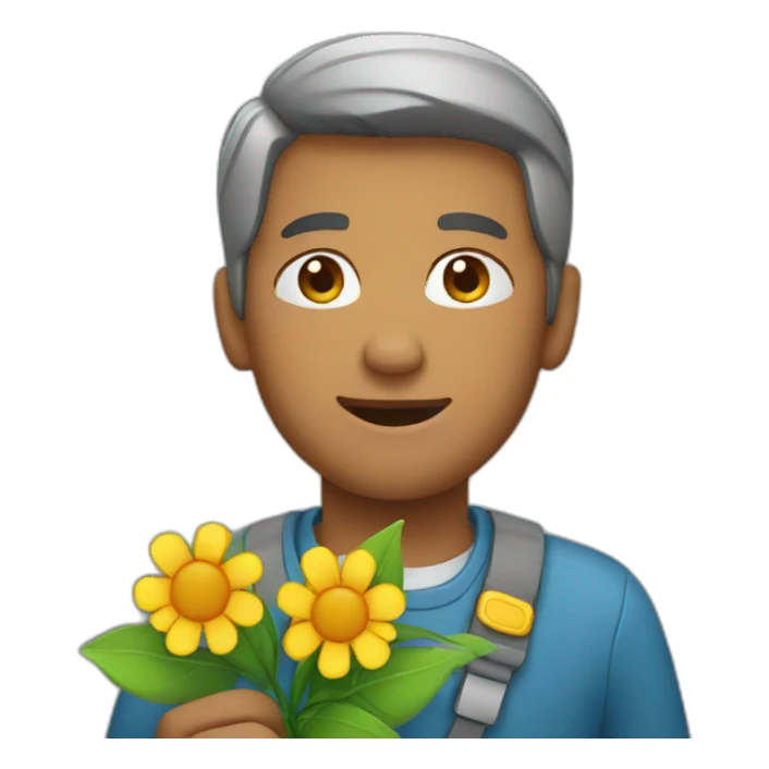 man holding flower sticker