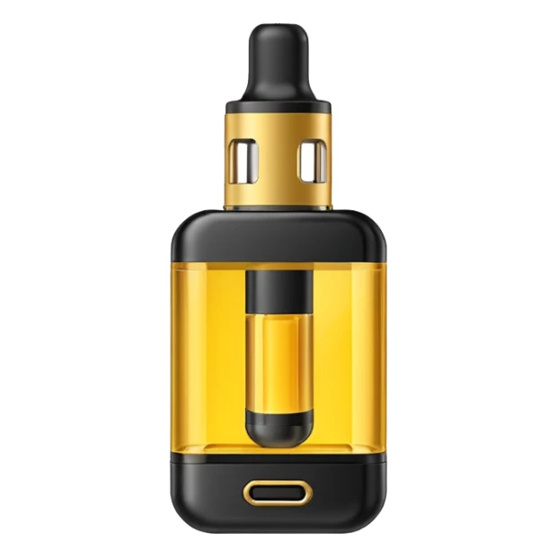 small vape pod with golden yellow colored e-liquid sticker