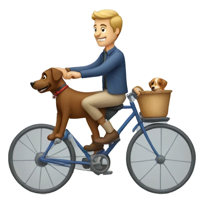 man driving bycycle with dog sticker