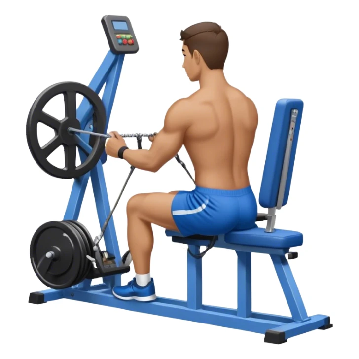 back view of man with blue shorts using seated cable-rows machine sticker