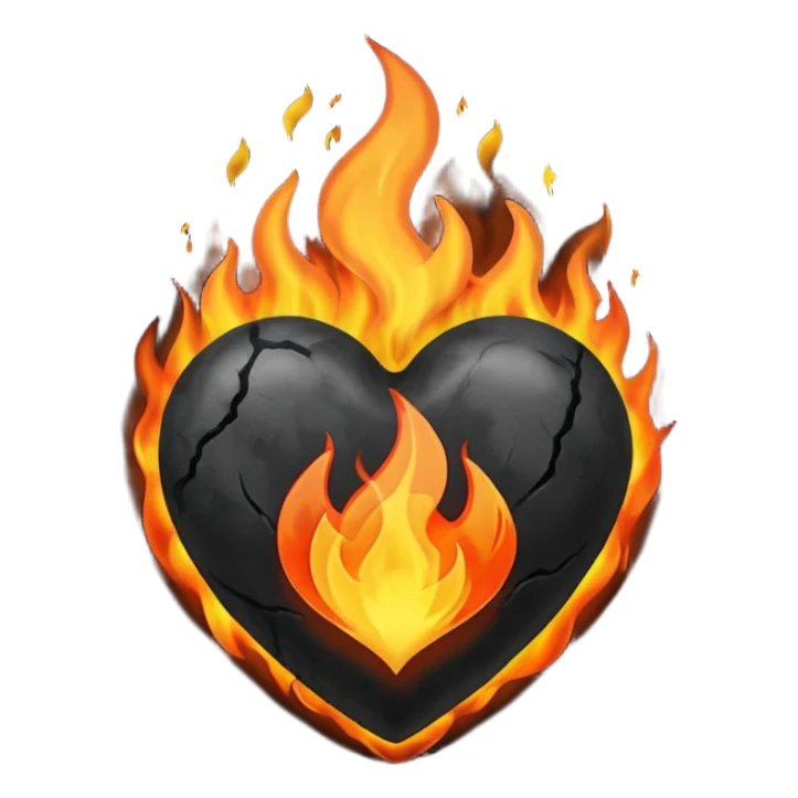 Black heart on fire sticker