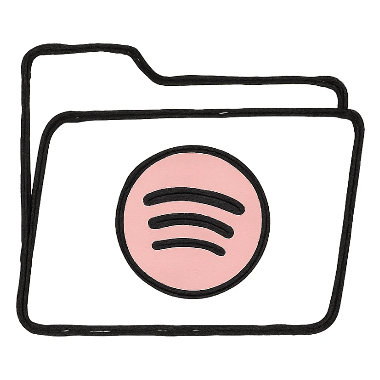 A music folder icon with a light pink Spotify logo sticker