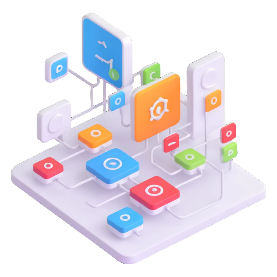 Desktop application architecture diagram with modules and connections sticker