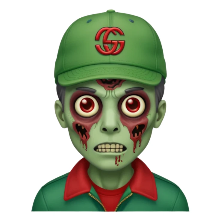 Create a zombie emoji with a gucci cap sticker