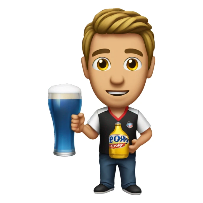 darts player with beer sticker