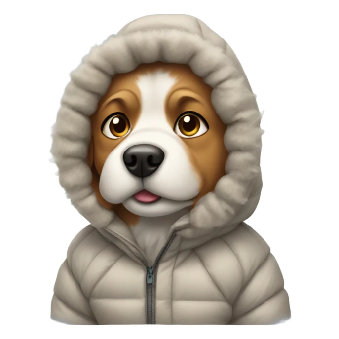 Dog wearing a parka sticker
