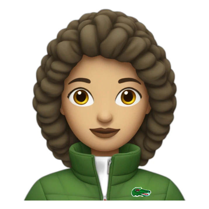 latina woman using Lacoste puffer jacket sticker