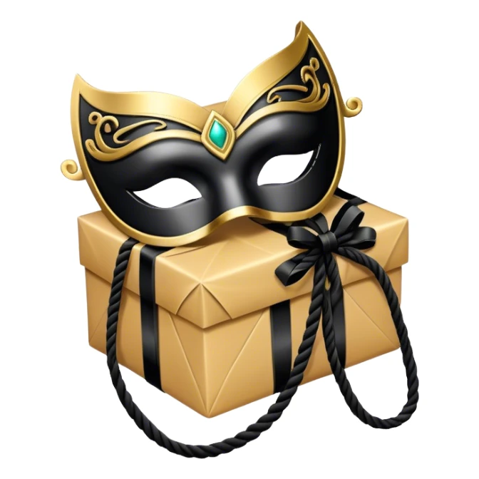 Gift wrapped with black rope and venetian mask sticker