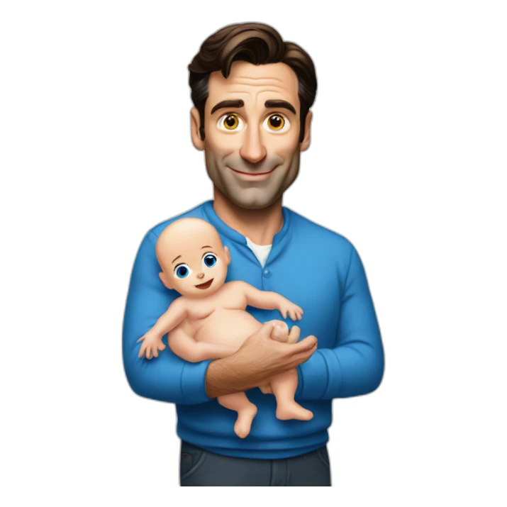 jon hamm holding a smurf baby sticker