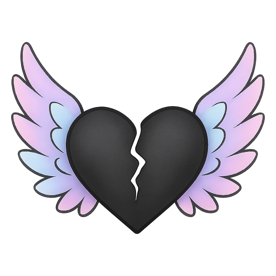 emo heart with pastel wings, remove background sticker