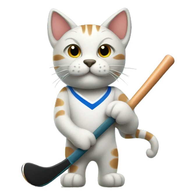 cat playing field hockey sticker