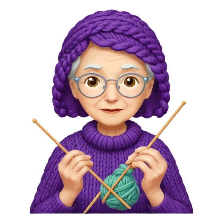 elderly woman knitting yarn sticker