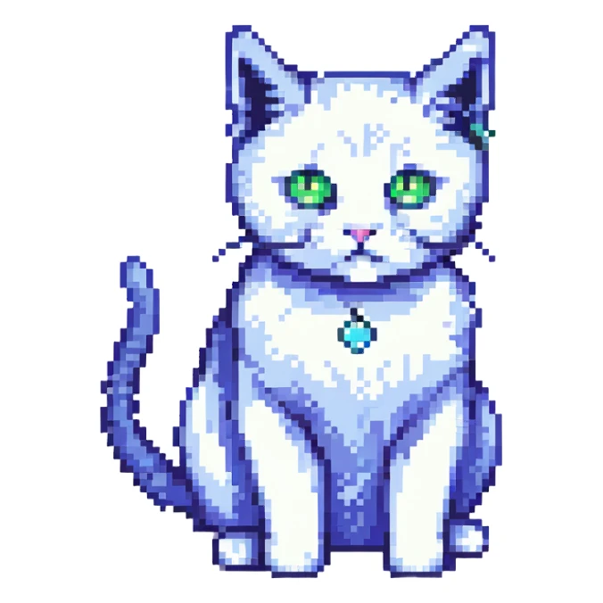 quantum cat with quantum particles and waves in pixel art style sticker