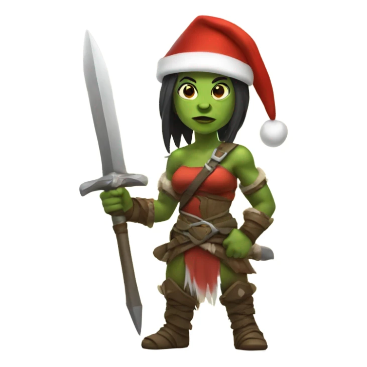 orc female warrior with santa hat sticker