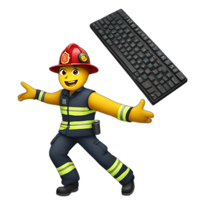 firefighter dancing and a computer keyboard sticker