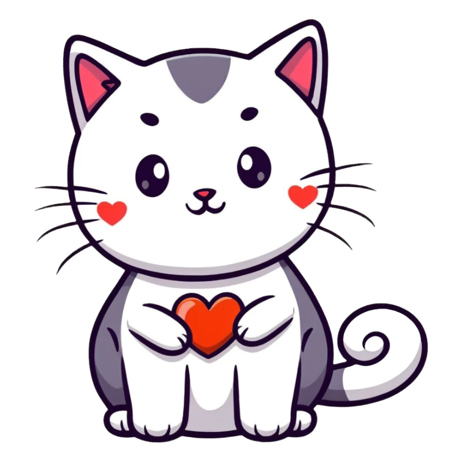 A cat with a heart-shaped face sticker
