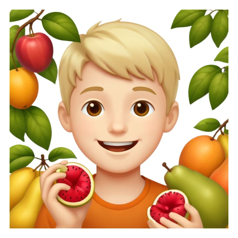 happy boy enjoying fruit outdoors sticker