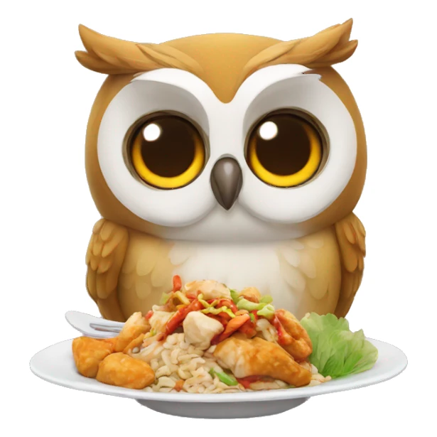 owl eating chinese food sticker