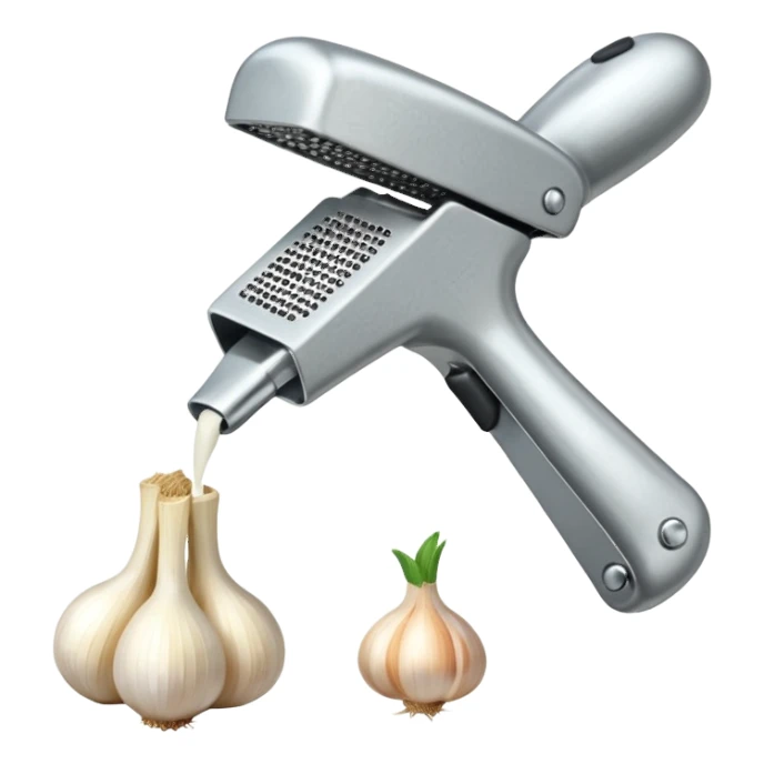 garlic being pressed by a garlic press sticker