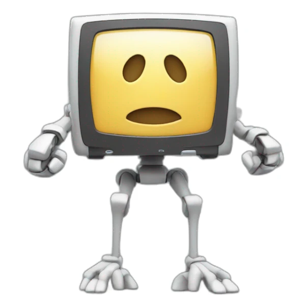 Anthropomorphic computer with a face, arms and legs doing something random sticker