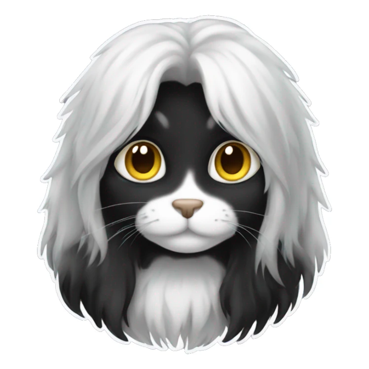 black cat long-haired with half white head sticker