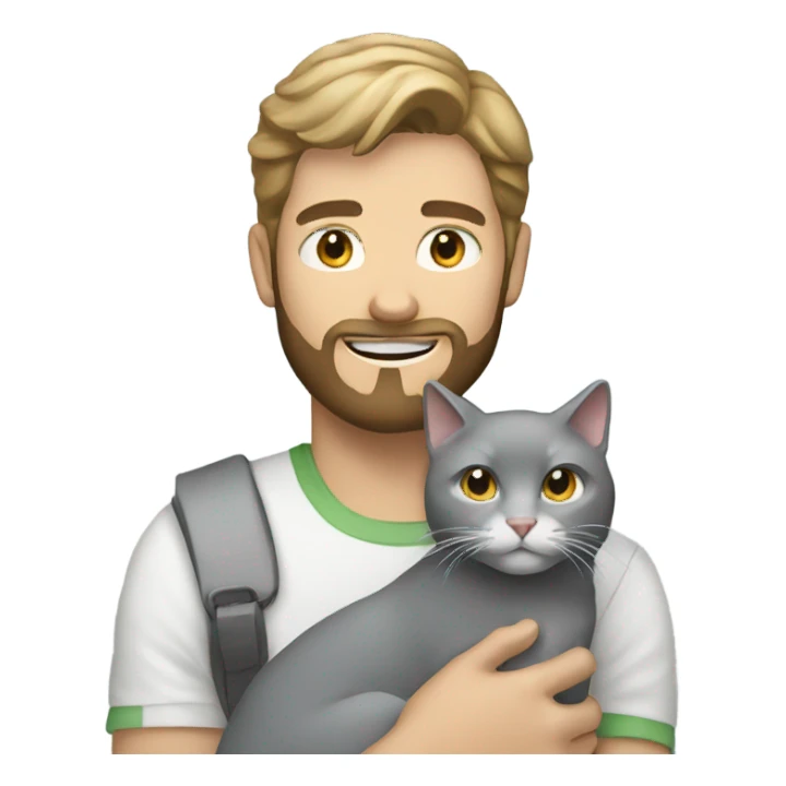 White Guy with beard holding gray/white cat sticker