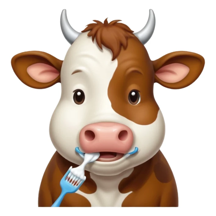 A cow brushing its teeth, looking sleepy and drowsy, portrait, bust up sticker