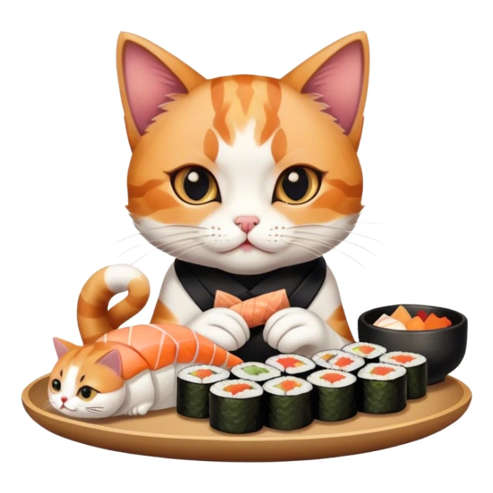 cute cat with tattoos eating sushi sticker