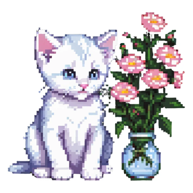 Kitten smells flowers sticker