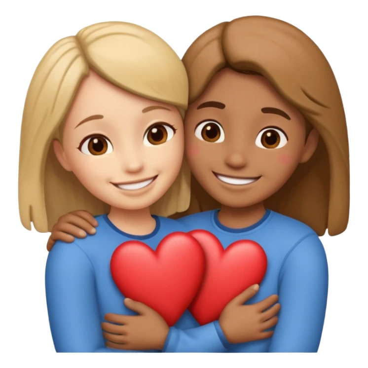 two non descript people hugging with hearts sticker