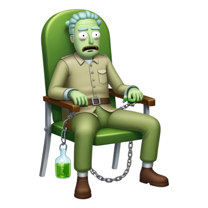 Pickle Rick handcuffed to a chair  sticker