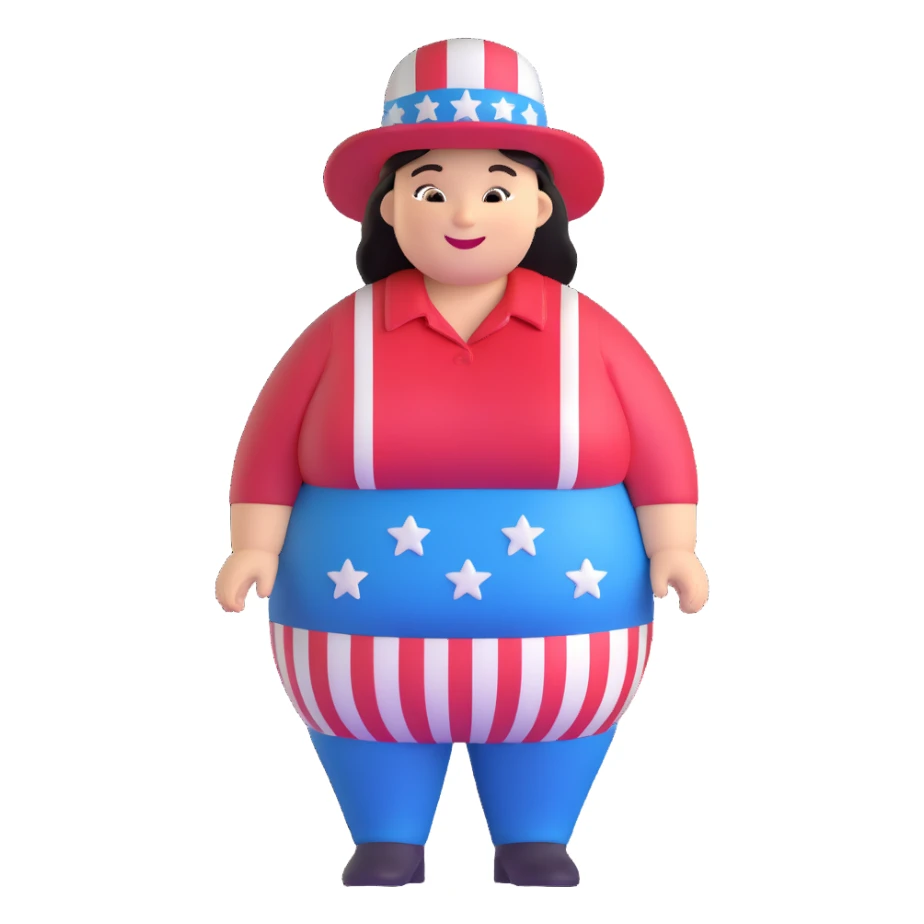 cheerful plus-size person with American hat sticker