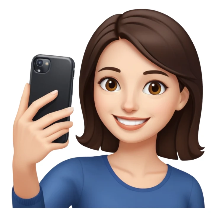 Brunette woman smiling while taking a selfie sticker